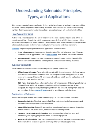 Understanding the Operational Principles, Types, and Applications of Solenoids