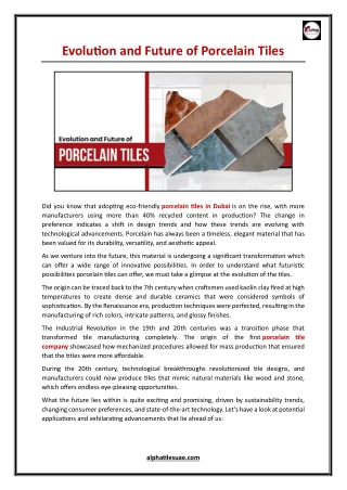 Evolution and Future of Porcelain Tiles