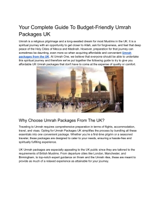 Your Complete Guide To Budget-Friendly Umrah Packages UK