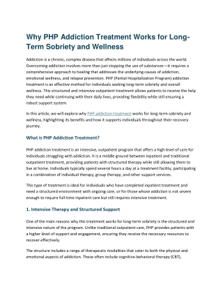 Why PHP Addiction Treatment Works for Long-Term Sobriety and Wellness
