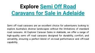 Explore Semi Off Road Caravans for Sale in Adelaide
