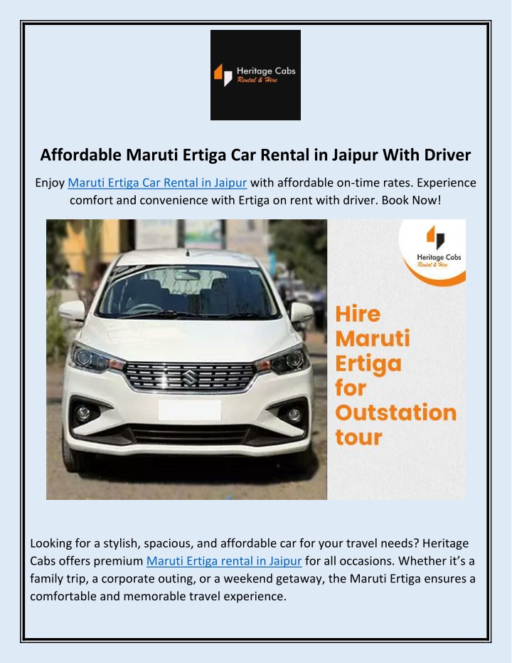 affordable maruti ertiga car rental in jaipur