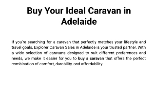 Buy Your Ideal Caravan in Adelaide