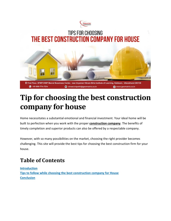 tip for choosing the best construction company