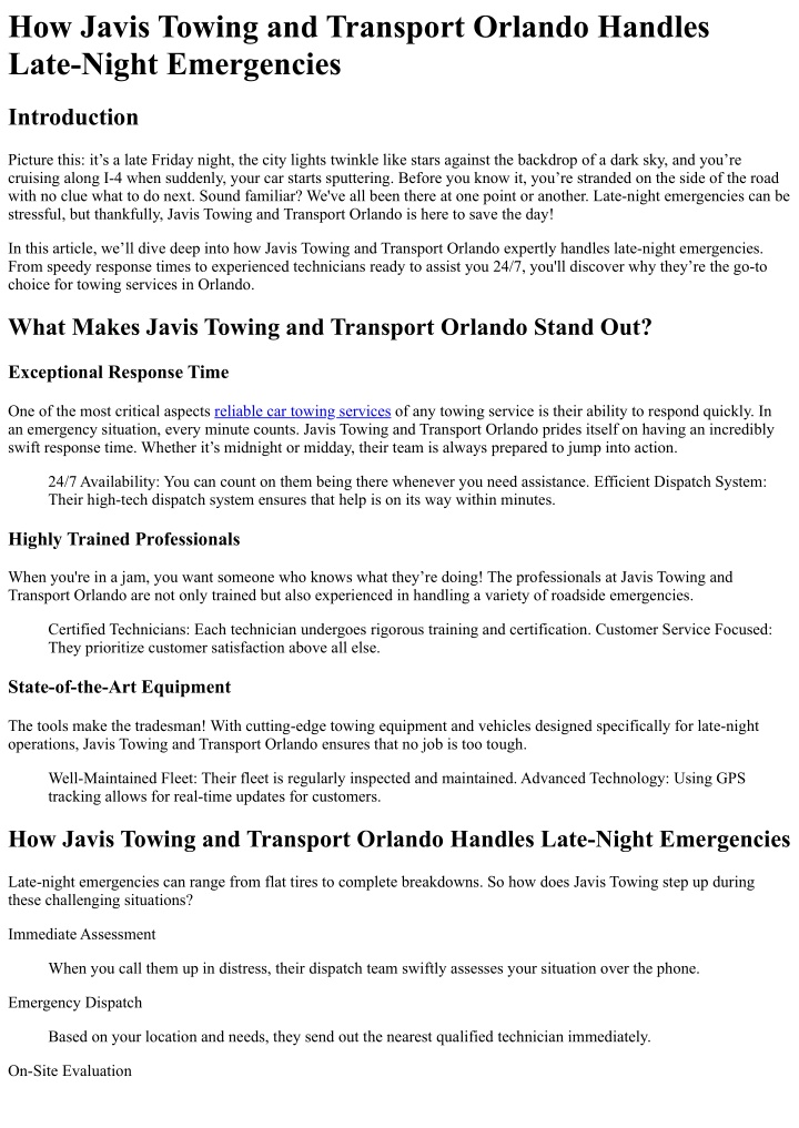 how javis towing and transport orlando handles