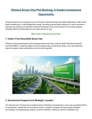 Dholera Smart City Plot Booking: A Golden Investment Opportunity