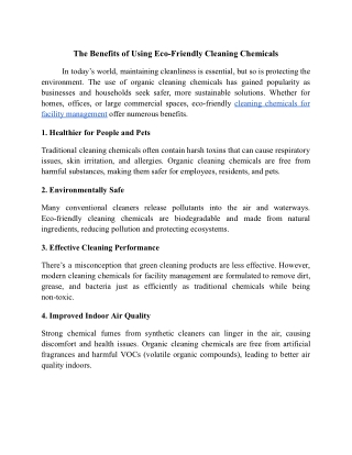 The Benefits of Using Eco-Friendly Cleaning Chemicals