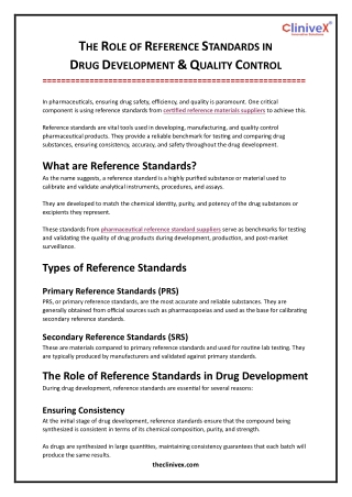 The Role of Reference Standards in Drug Development & Quality Control