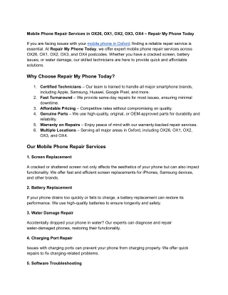 Mobile Phone Repair Services in OX26, OX1, OX2, OX3, OX4 – Repair My Phone Today