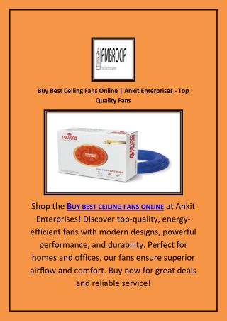 Buy Best Ceiling Fans Online | Ankit Enterprises - Top Quality Fans