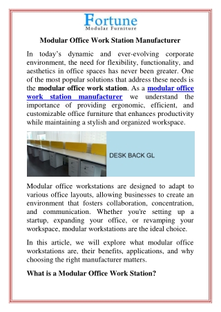 Modular Office Work Station Manufacturer