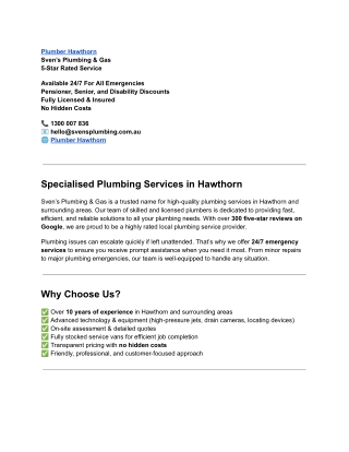 Reliable 24/7 Plumbing Services in Hawthorn – Sven’s Plumbing & Gas