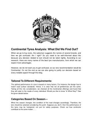 Continental Tyres Analysis: What Did We Find Out?