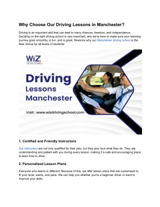 Why Choose Our Driving Lessons in Manchester