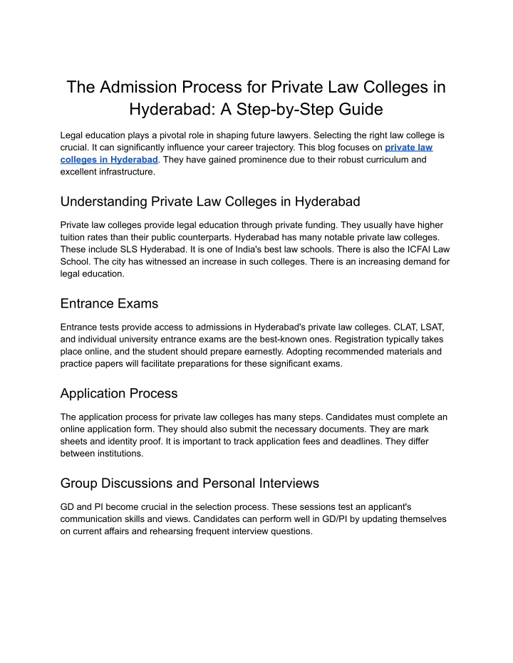 the admission process for private law colleges