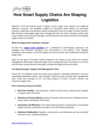 How Smart Supply Chains Are Shaping Logistics