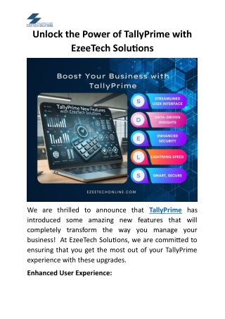 Unlock the Power of TallyPrime with EzeeTech Solutions