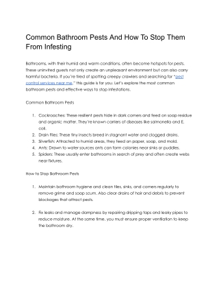 Common Bathroom Pests And How To Stop Them From Infesting