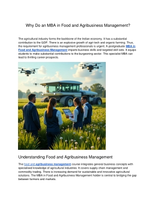 SIBM Nagpur- Why Pursue an MBA in Food and Agribusiness Management