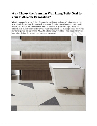 Why Choose the Premium Wall Hung Toilet Seat for Your Bathroom Renovation