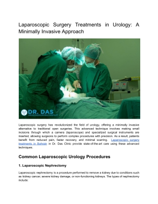 Laparoscopic Surgery Treatments in Urology_ A Minimally Invasive Approach