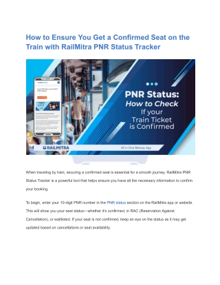 How to Ensure You Get a Confirmed Seat on the Train with RailMitra PNR Status Tracker