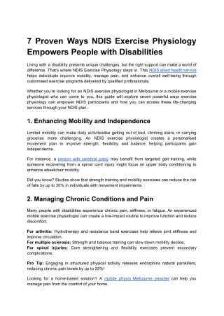 7 Proven Ways NDIS Exercise Physiology Empowers People with Disabilities