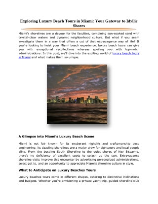 Exploring Luxury Beach Tours in Miami: Your Gateway to Idyllic Shores