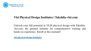 Vlsi Physical Design Institutes  Takshila-vlsi.com