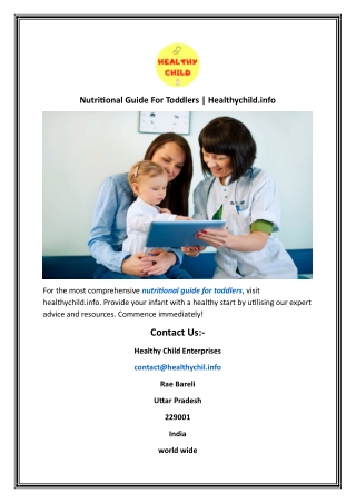 Nutritional Guide For Toddlers  Healthychild.info