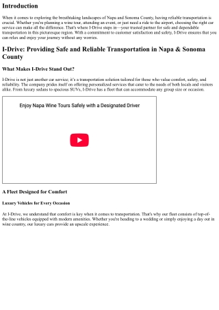 I-Drive: Providing Safe and Reliable Transportation in Napa & Sonoma County