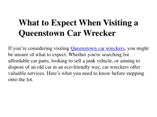 What to Expect When Visiting a Queenstown Car Wrecker