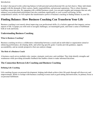 Finding Balance: How Business Coaching Can Transform Your Life