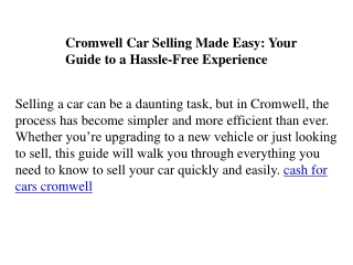 Cromwell Car Selling Made Easy Your Guide to a Hassle-Free Experience