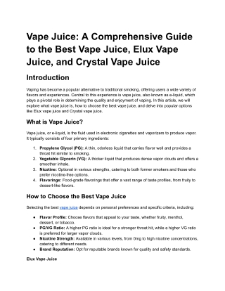 Vape Juice_ A Comprehensive Guide to the Best Vape Juice, Elux Vape Juice, and Crystal Vape Juice