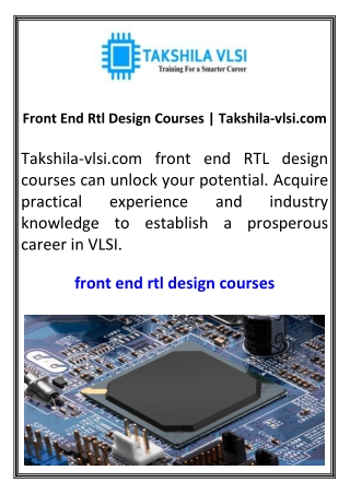 front end rtl design courses takshila vlsi com