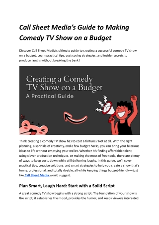 Call Sheet Media’s Guide to Making Comedy TV Show on a Budget
