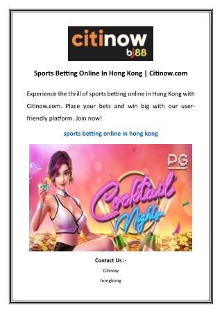 Sports Betting Online In Hong Kong | Citinow.com