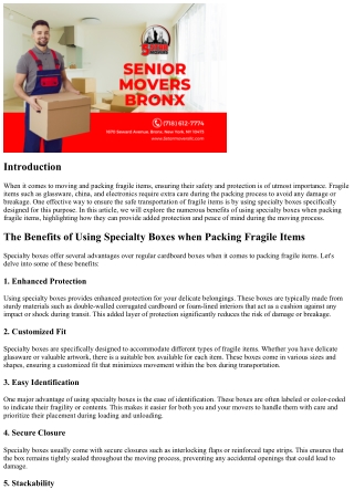 The Benefits of Using Specialty Boxes when Packing Fragile Items