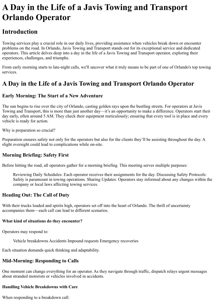 a day in the life of a javis towing and transport