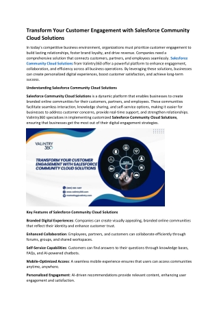 Transform Your Customer Engagement with Salesforce Community Cloud Solutions