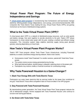 Virtual Power Plant Program