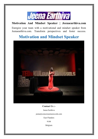 Motivation And Mindset Speaker  Jeenaearthiva.com