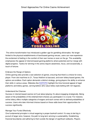 smart approaches for online casino achievement
