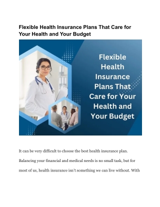 Flexible Health Insurance Plans That Care for Your Health and Your Budget