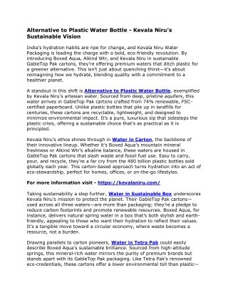 Alternative to Plastic Water Bottle - Kevala Niru’s Sustainable Vision