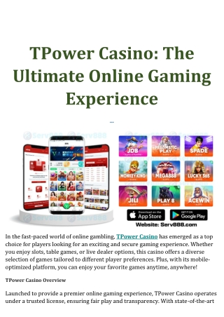 TPower Casino – Play Anytime, Anywhere on Android & iOS!