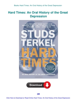 Books  Hard Times An Oral History of the Great Depression