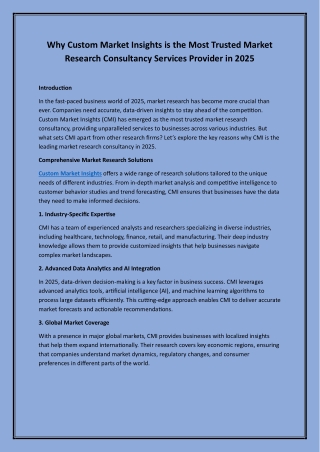 Why Custom Market Insights is the Most Trusted Market Research Consultancy Services Provider in 2025
