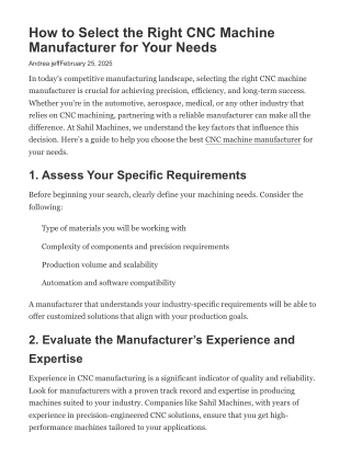 How to Select the Right CNC Machine Manufacturer for Your Needs